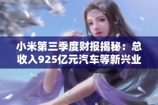 小米第三季度财报揭秘：总收入925亿元汽车等新兴业务成亮点