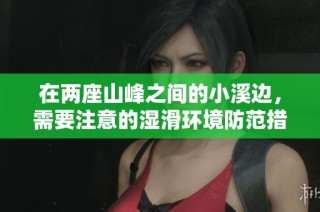 在两座山峰之间的小溪边，需要注意的湿滑环境防范措施