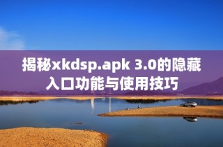 揭秘xkdsp.apk 3.0的隐藏入口功能与使用技巧