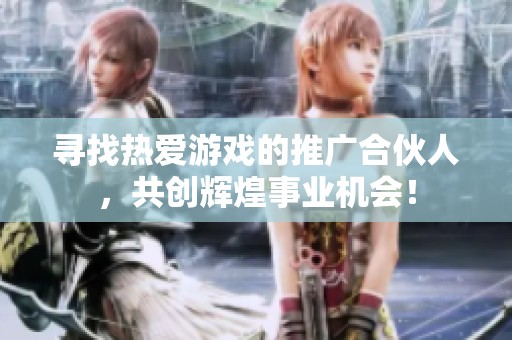 寻找热爱游戏的推广合伙人，共创辉煌事业机会！
