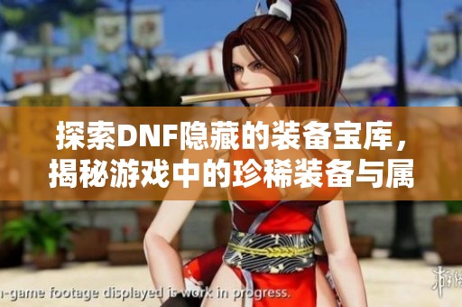 探索DNF隐藏的装备宝库，揭秘游戏中的珍稀装备与属性搭配