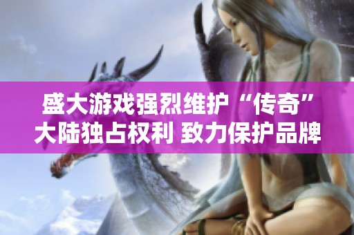 盛大游戏强烈维护“传奇”大陆独占权利 致力保护品牌形象