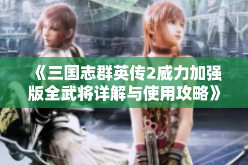 《三国志群英传2威力加强版全武将详解与使用攻略》