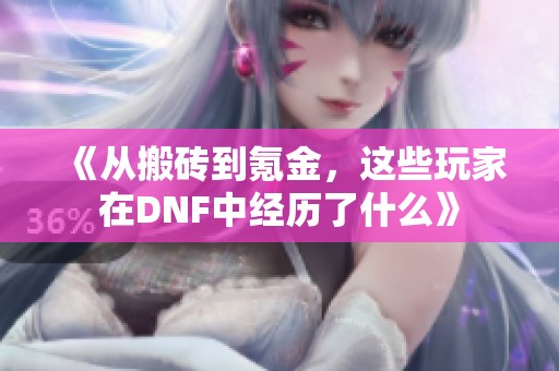 《从搬砖到氪金，这些玩家在DNF中经历了什么》