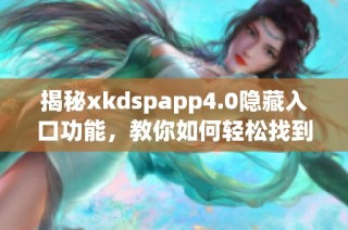 揭秘xkdspapp4.0隐藏入口功能，教你如何轻松找到它